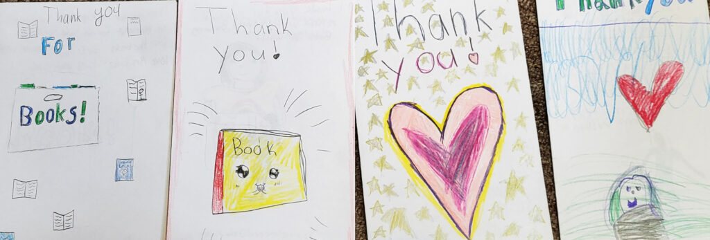 thank you cards and drawings from children to anna's books