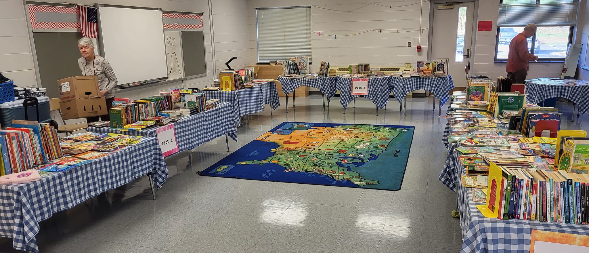anna's books free book fair set up in a haywood county school